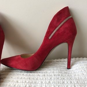 Red suede Nine West pumps size 8